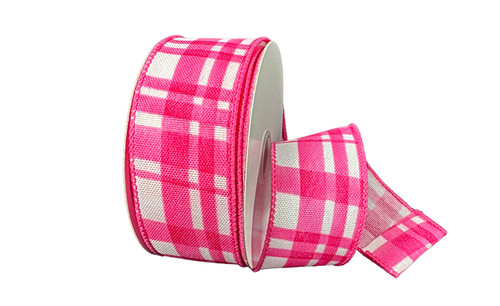 #9 Tuttola Plaid Spring Ribbon - Wired Edge - Pink (20yd)