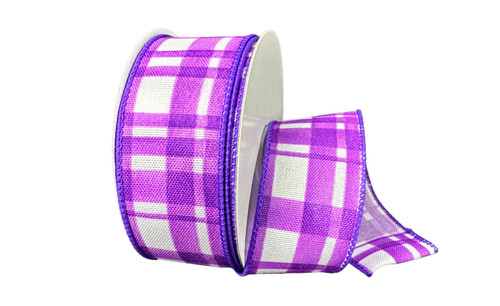 #9 Tuttola Plaid Spring Ribbon - Wired Edge - Purple (20yd)