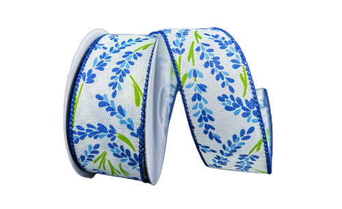 #9 Hyacinth on Ivory Linen Spring Ribbon - Wired Edge (20yd)