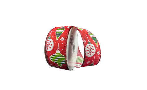 #9 Holiday Ornaments Xmas Ribbon - Wired Edge (20yd)