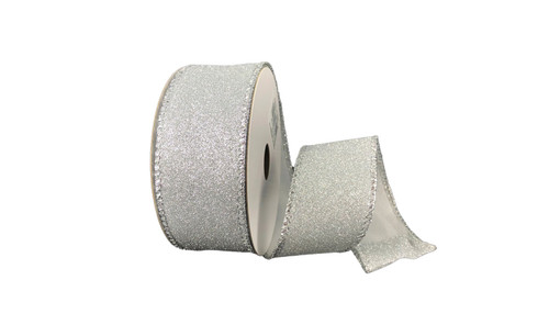 #9 Twinkle Glitter Xmas Ribbon - Wired Edge - Silver (20yd)