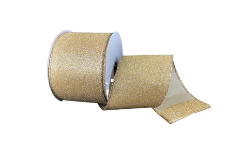 #40 Twinkle Glitter Xmas Ribbon - Wired Edge - Champagne (20yd)