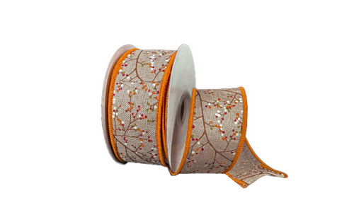 #9 Fall Berry Branch Ribbon - Wired Edge (20yd)
