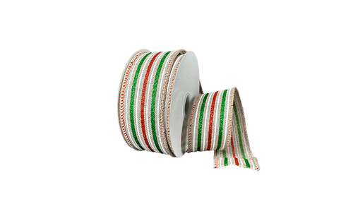 #9 Merry Stripes Xmas Ribbon - Wired Edge (20yd)
