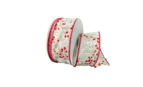 #9 Festive Vine with Berries Xmas Ribbon - Wired Edge (20yd)