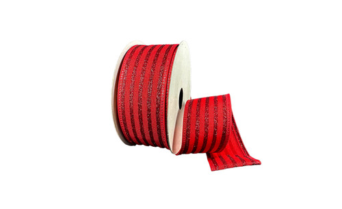 #9 Holiday Cabana Stripe Xmas Ribbon - Wired Edge - Dark Red (20yd)