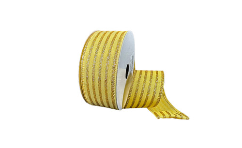 #9 Holiday Cabana Stripe Xmas Ribbon - Wired Edge - Gold (20yd)
