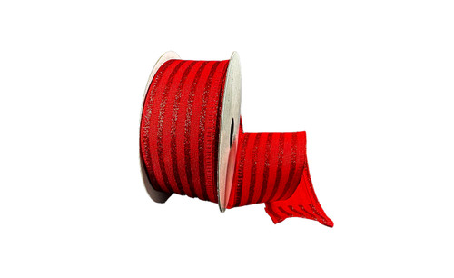 #9 Holiday Cabana Stripe Xmas Ribbon - Wired Edge - Red (20yd)
