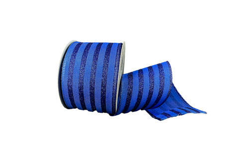 #40 Holiday Cabana Stripe Xmas Ribbon - Wired Edge - Royal Blue (20yd)