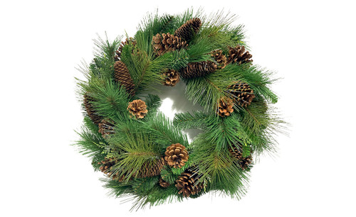 24in Mixed Pine Decorated Wreath with Pine Cones, 57 Tips