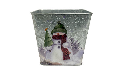 5.5in Wide Snowman Bert Square Tin Pot Cover