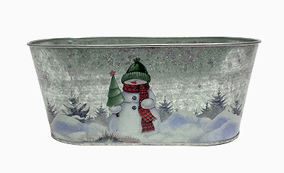 9in Long Snowman Bert Oval Tin Pot Cover