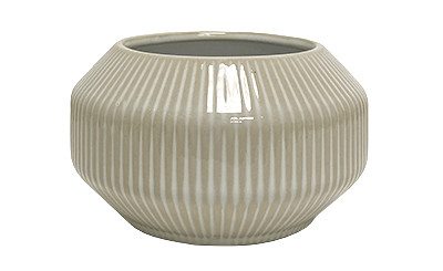 5.75in Wide Striped Liam Ceramic Pot - Cream
