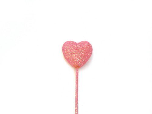 50mm Glitter Puffy Heart Pick - Pink (10pk)
