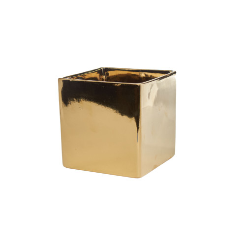 5in Cube Ceramic Vase - Gold