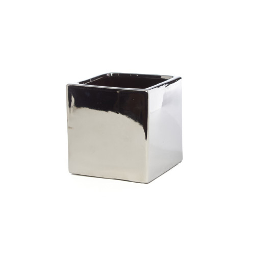 5in Cube Ceramic Vase - Silver