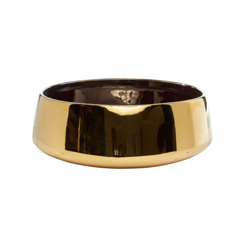 12in Wide Low Ceramic Bowl - Shiny Gold