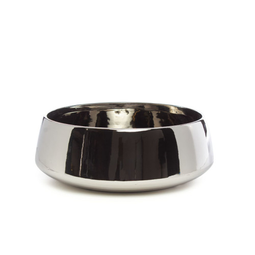 12in Wide Low Ceramic Bowl - Shiny Silver