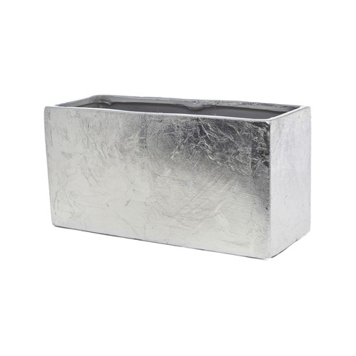 12in Long High Rectangular Ceramic Planter - Matte Silver
