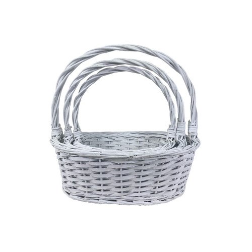 16in Long Split Willow Oval Baskets - White (Set of 3)