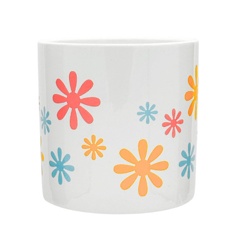 4.73in Wide Daisy Cylinder Ceramic Pot - Pink Yellow Blue