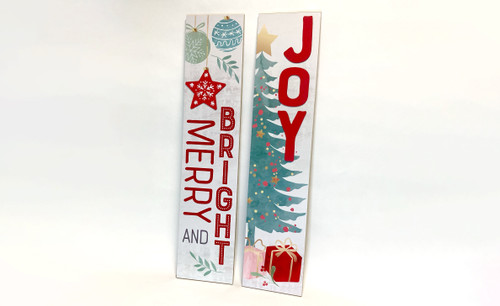 35in Long "Joy" & "Merry and Bright" Wood Sign Wall Art