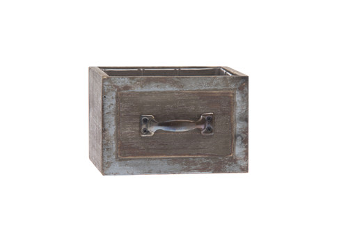 6in Square Wood Drawer Box with Handle - Grey Blue