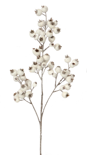 28in White Glitter Berry Spray