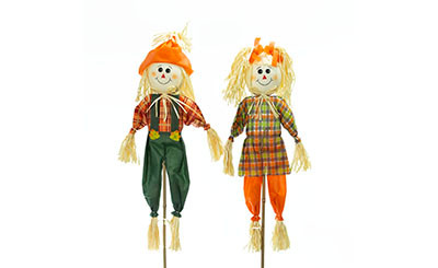 25in Tall Assorted Fall Scarecrows on Poles