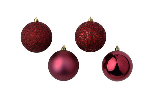 100mm Plastic Ball Ornament (Set of 4) - Burgundy
