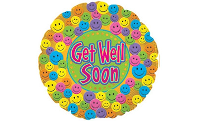18in Get Well" Foil Balloon with Smiley Faces