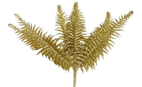 17in Glitter Fern Bush x7 - Gold