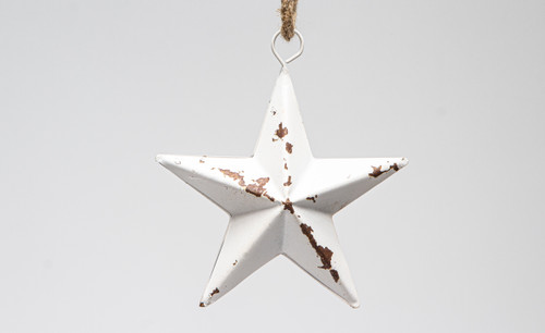 6in Tin 3D Star Ornament with Hanger - Antique White