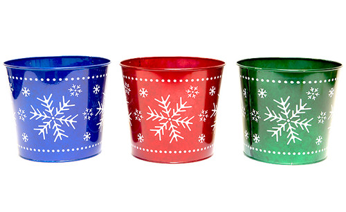 7.5in Wide Snowflake Tin Pot Covers (Assorted Colors)