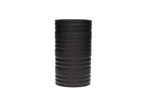 4.4in Wide Crease Cylinder Ceramic Vase - Matte Black