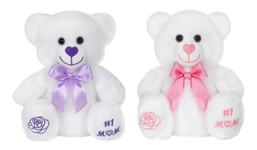 10in #1 Mom Plush Bear wtih Rose on Feet (Assorted)