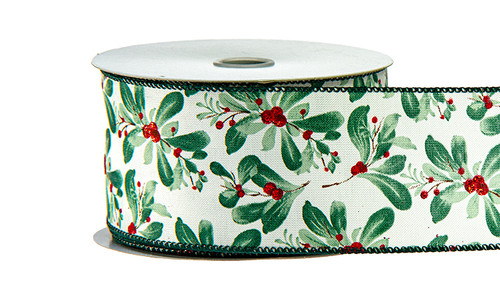 #40 Mistletoe Glitter Xmas Ribbon - Wired Edge (20yd)