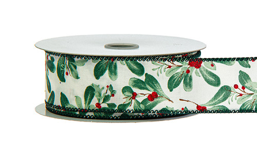 #9 Mistletoe Glitter Xmas Ribbon - Wired Edge (20yd)