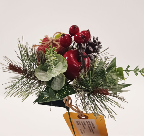 9in Mixed Eucalyptus Wreath Pick with Red Berries & Pine Cone (12pk)