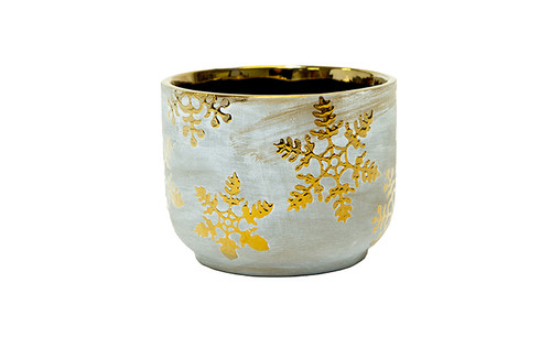 4in Wide Snowfall Ceramic Pot - Antique Silver & Gold