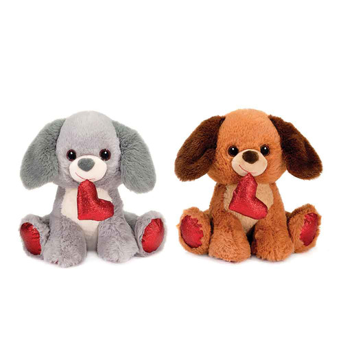 9in Plush Dogs with Glitter Heart (Assorted)