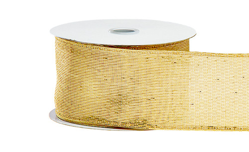 #40 Stairstep Woven Metallic Xmas Ribbon - Wired Edge - Gold (20yd)