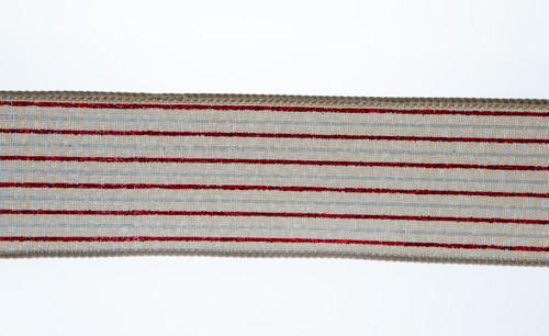 #40 Festive Glitter Stripe Nat Red White Ribbon - Wired Edge (20yd)