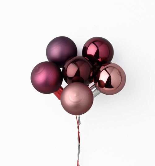 35mm Mixed Glass Cluster Balls on Stem - Bordeaux