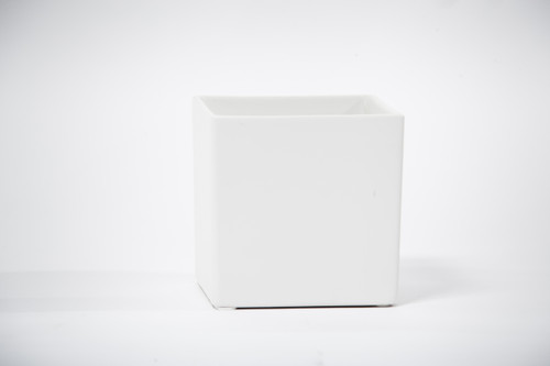 6in Long Square Ceramic Cube - Matte White