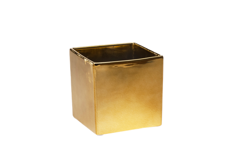5in Square Ceramic Cube - Metallic Gold