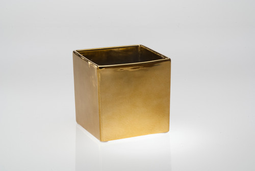 4.5in Square Ceramic Cube - Metallic Gold