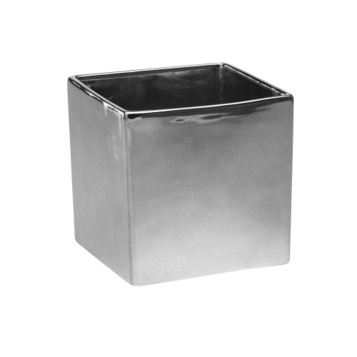 4.5in Square Ceramic Cube - Metallic Silver