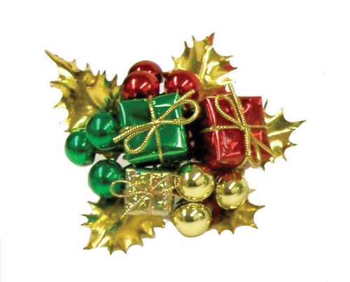 Gift Box x3 Holly Wreath Pick - Red Green Gold