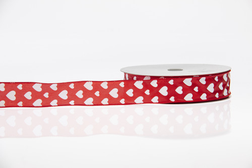 #9 Red Satin Hearts WE Ribbon (50yd) - White